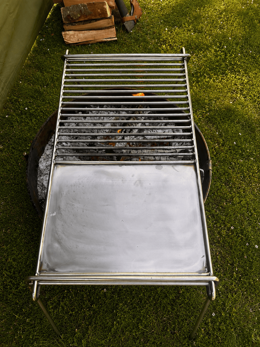 NEW Stainless Steel Base Camp Grill with Skillet Plate ideal for large groups