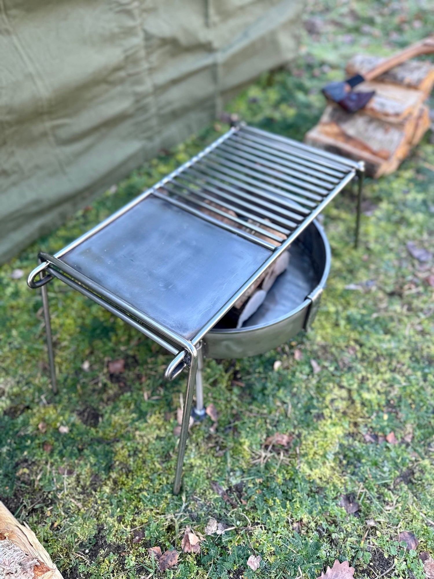 Premium Stainless Steel Grill with Skillet Plate - Folding Camp Grill