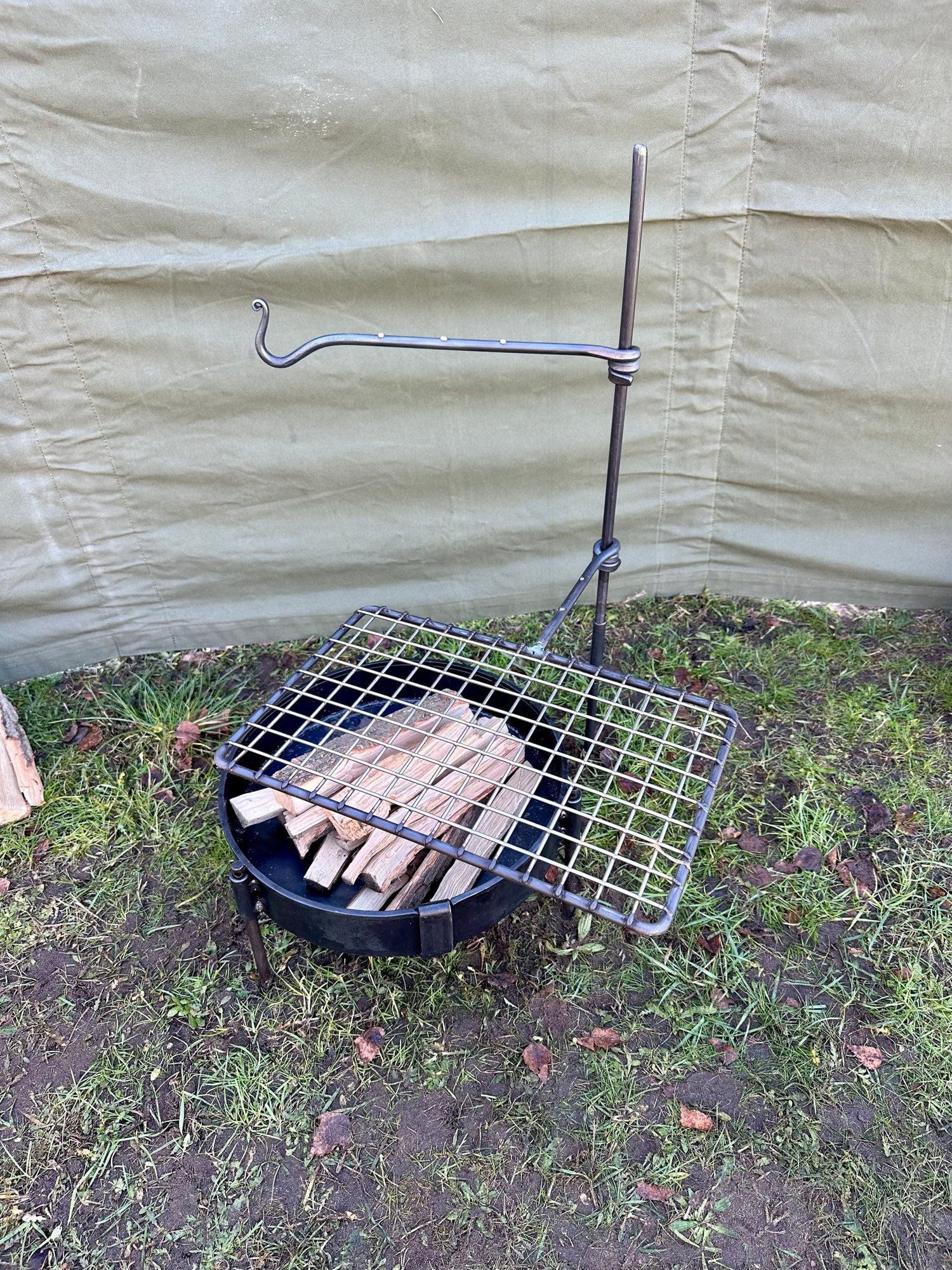 2 Arm Fire Anchor. Grill arm and Hook arm Bushcraft BBQ Cooking Swing Arm