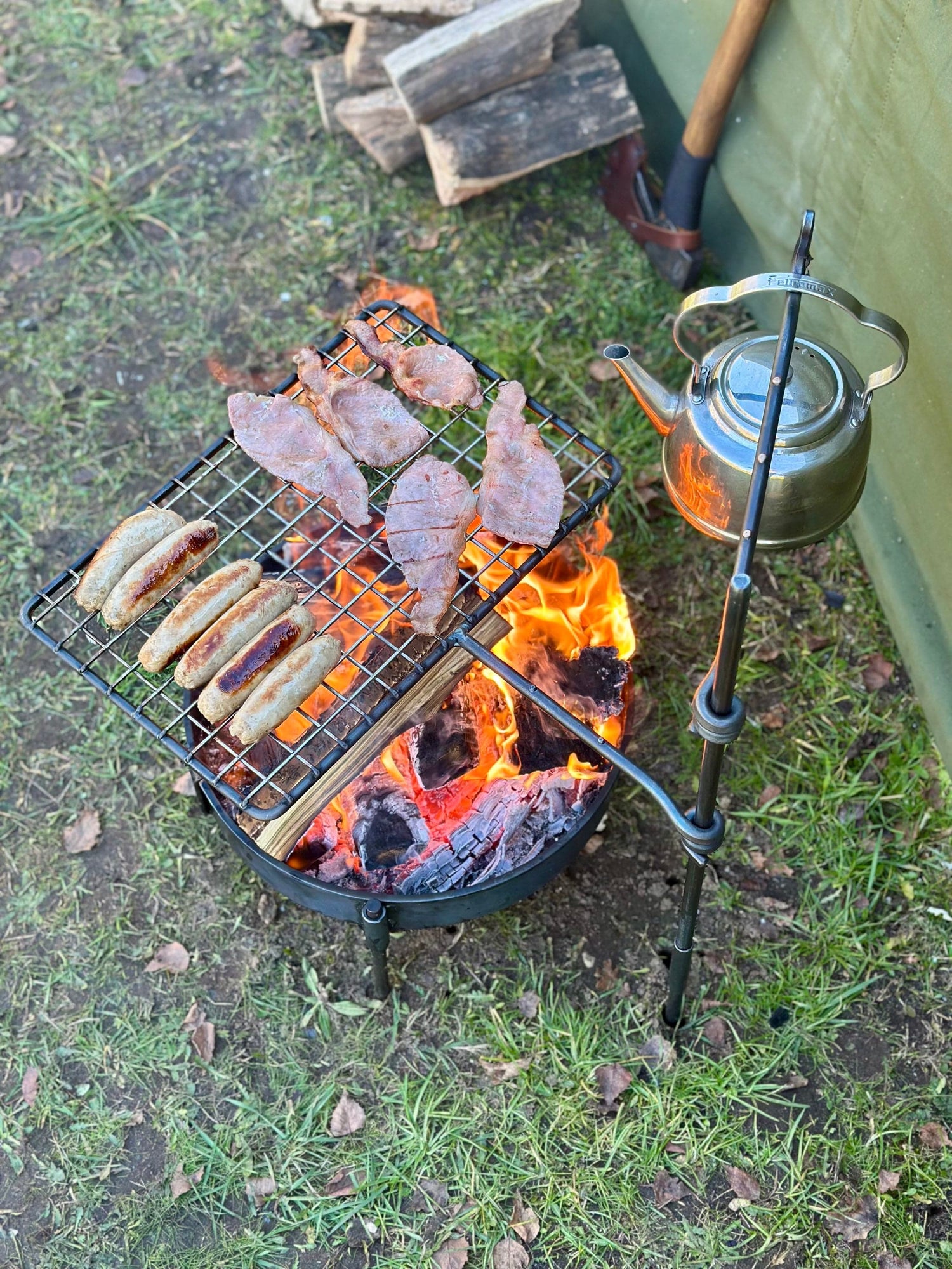 2 Arm Fire Anchor. Grill arm and Hook arm Bushcraft BBQ Cooking Swing Arm