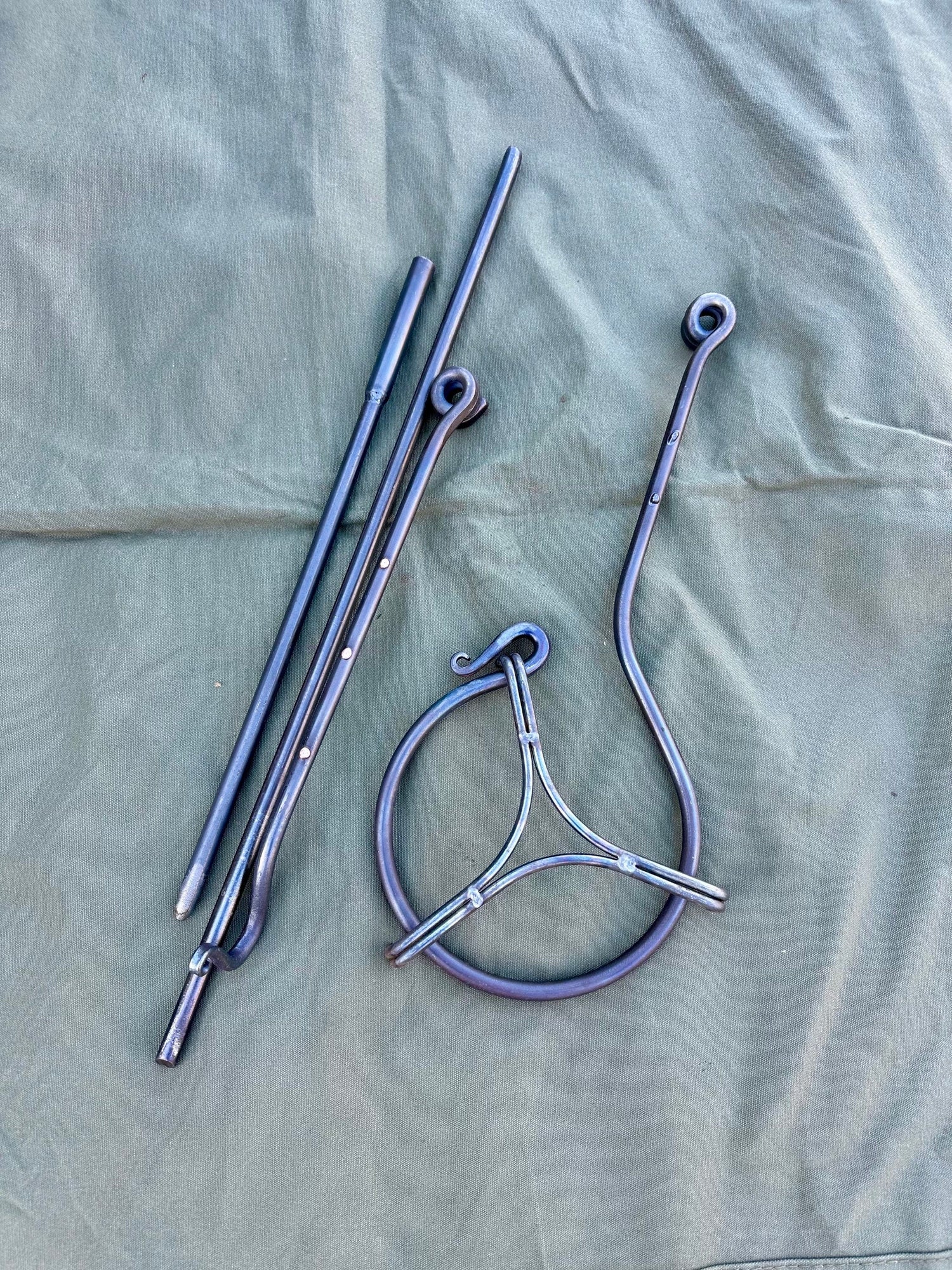 Large 2 Arm Pan Fire Anchor. Portable BBQ Setup. Hanging Pots, Kettles, Frying