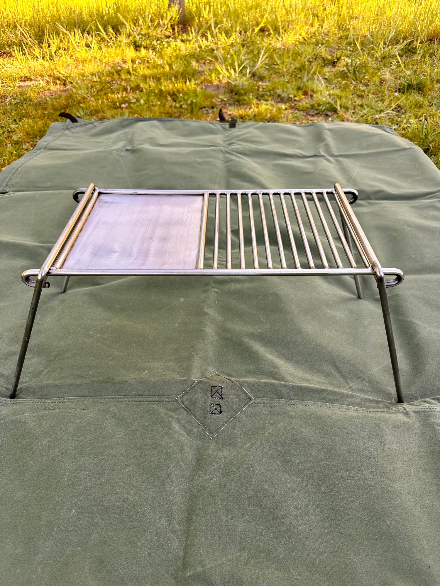 Stainless Steel Camp Grill with Skillet Plate - Folding Camp Grill