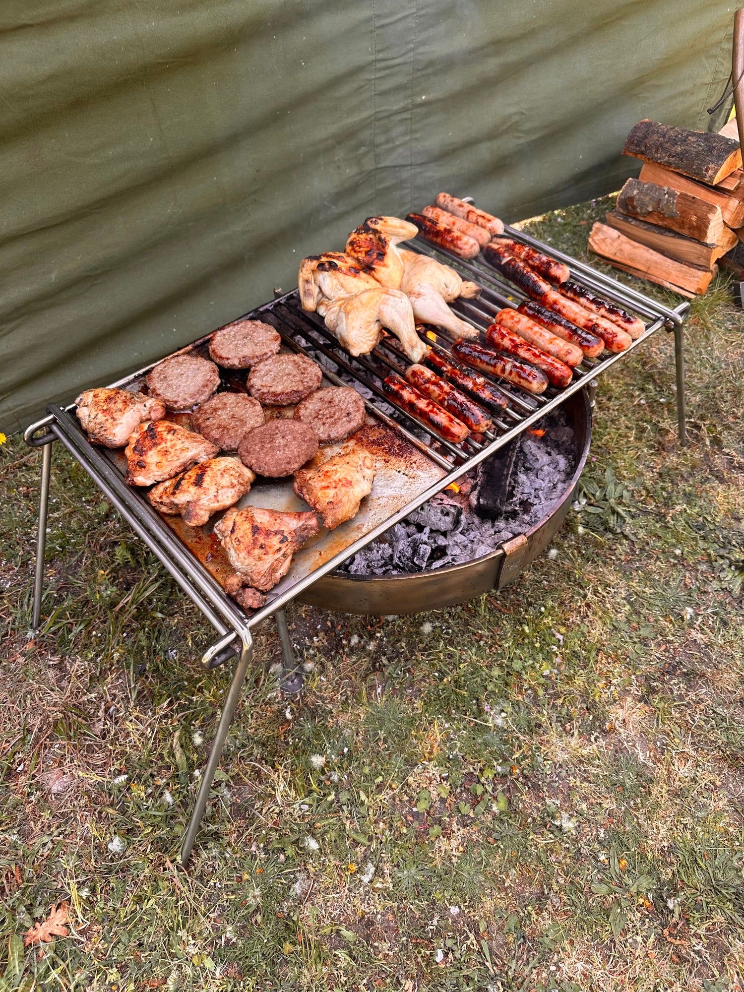 NEW Stainless Steel Base Camp Grill with Skillet Plate ideal for large groups