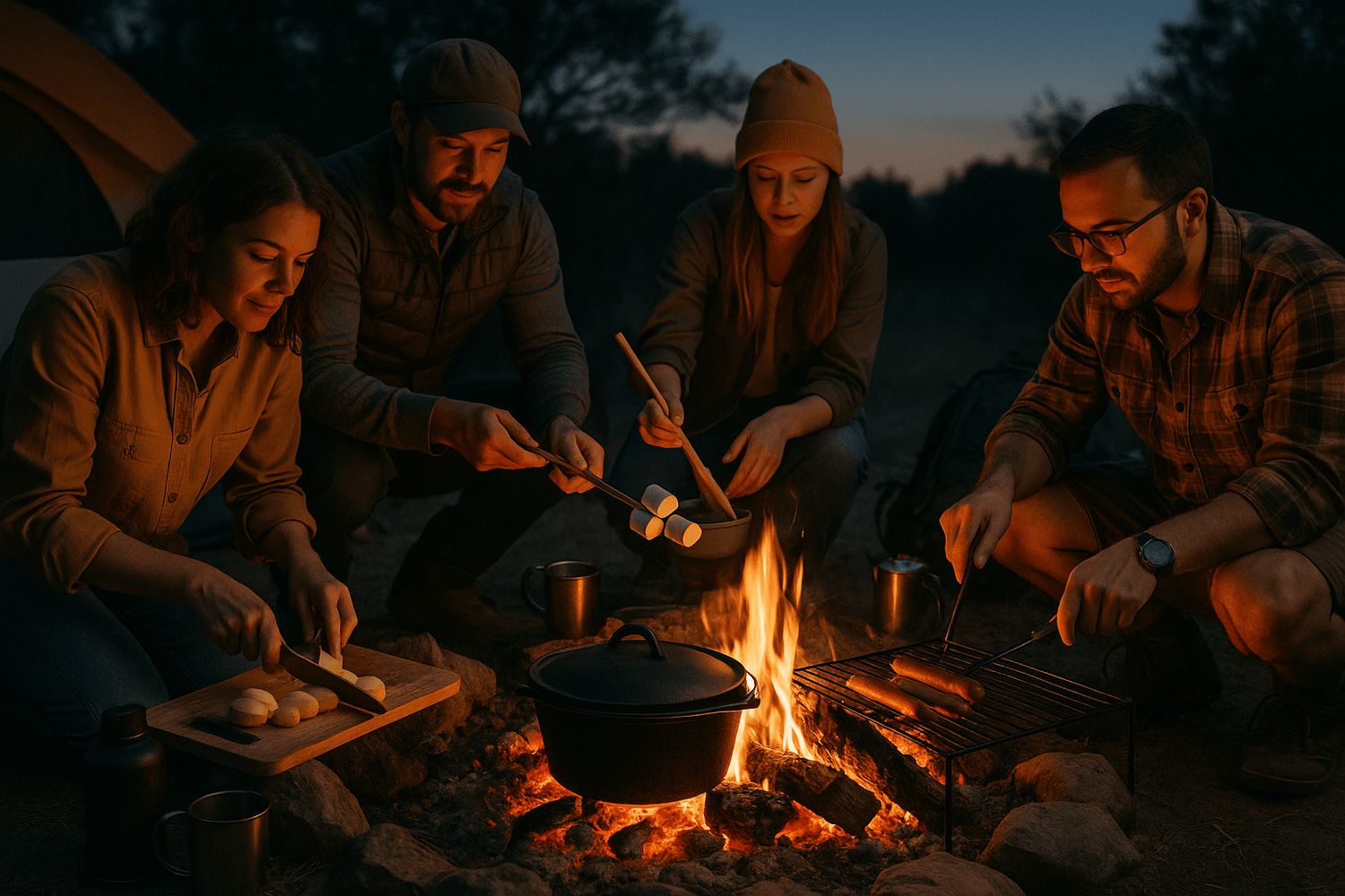 cooking round a camp fire