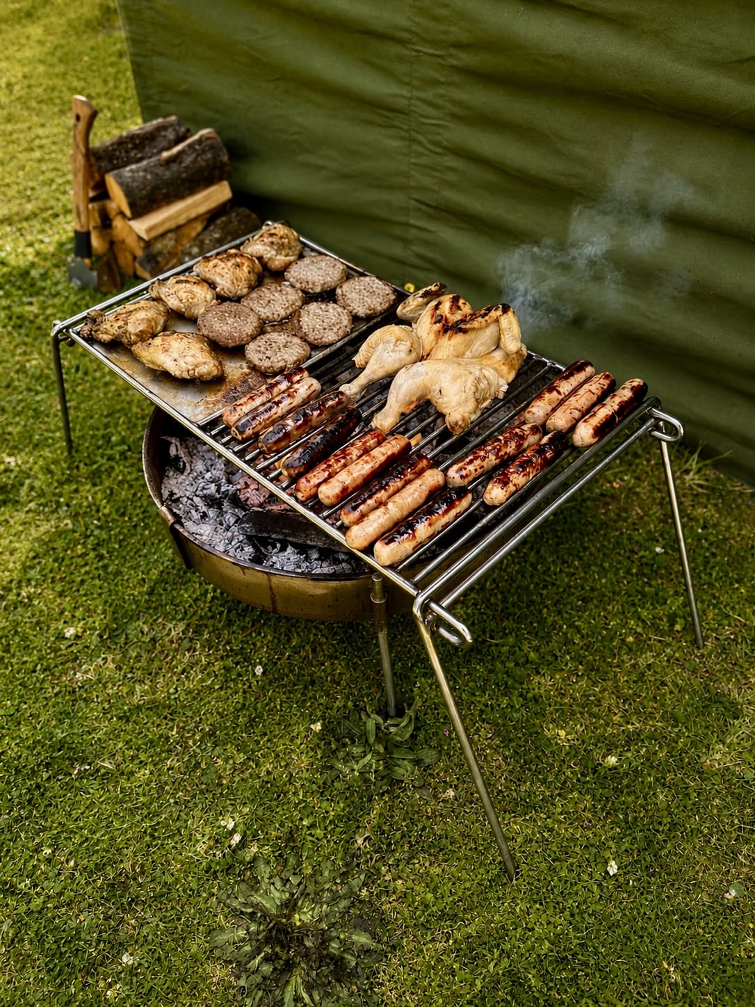 NEW Stainless Steel Base Camp Grill with Skillet Plate ideal for large groups