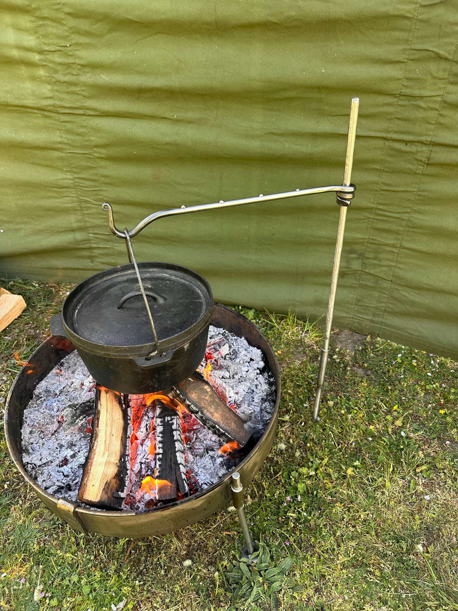 Premium Stainless Steel Hand Forged Fire Anchor Swing Arm – Heritage Campfire Cooking