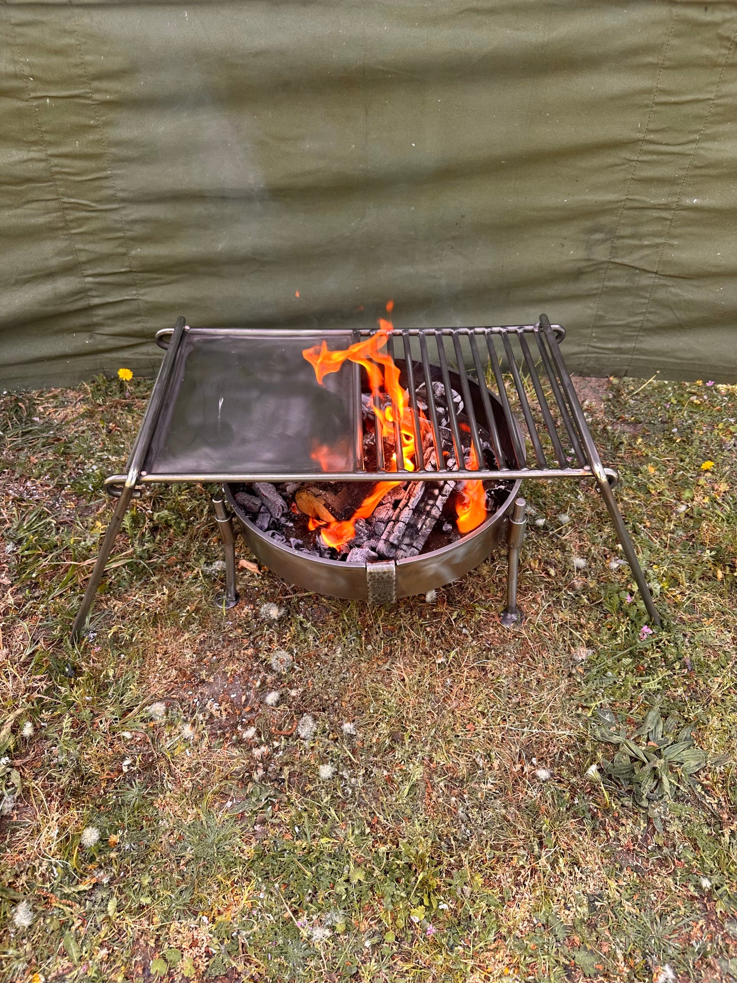 Stainless Steel Camp Grill with Skillet Plate - Folding Camp Grill