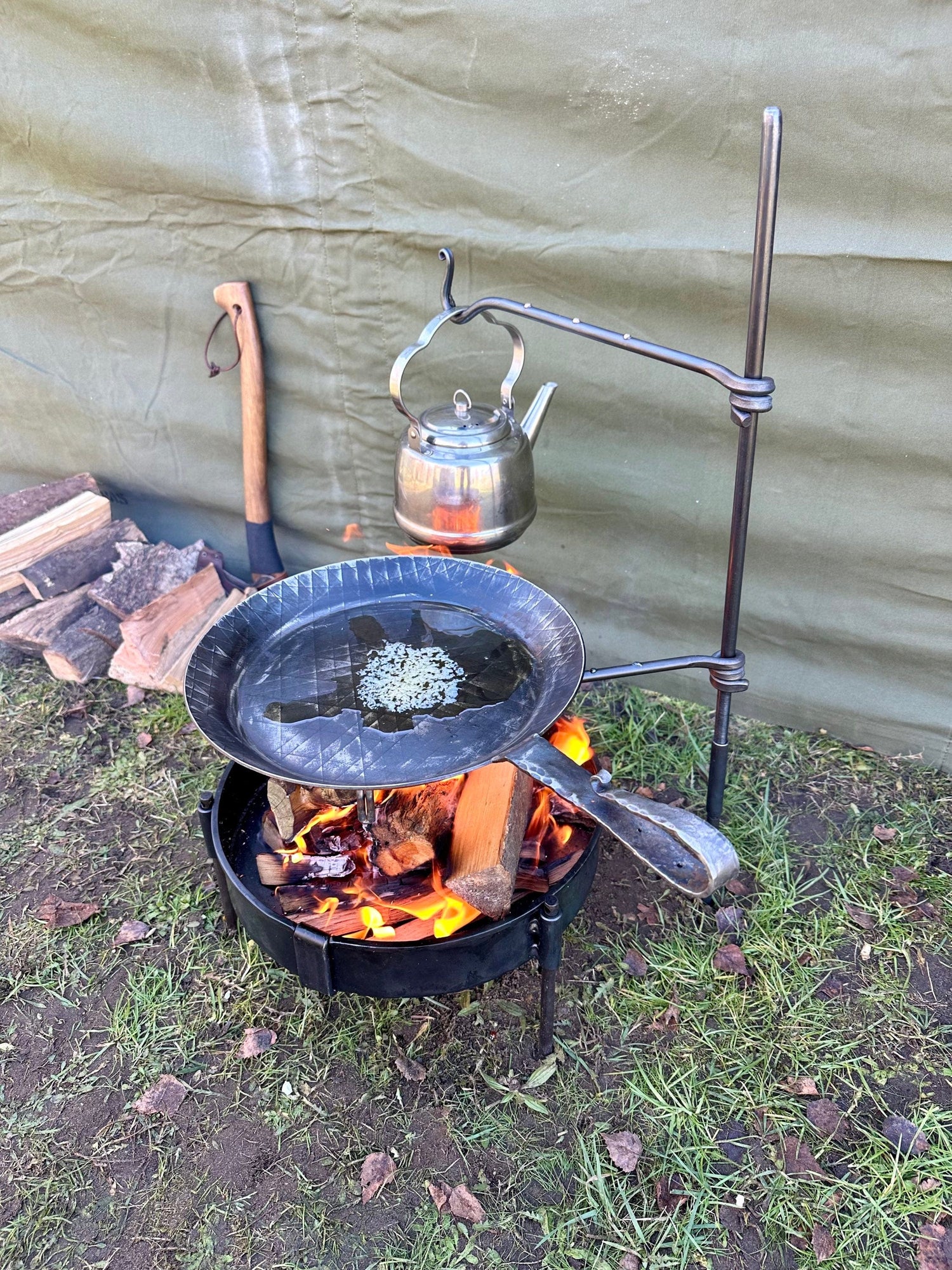 Large 2 Arm Pan Fire Anchor. Portable BBQ Setup. Hanging Pots, Kettles, Frying