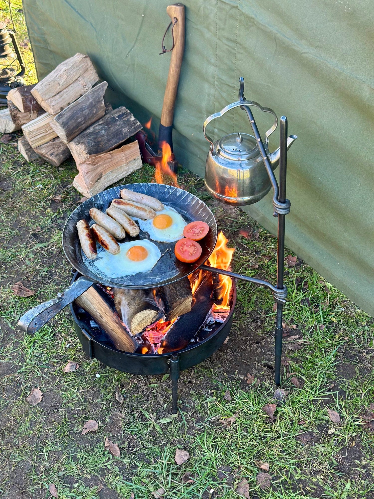 Large 2 Arm Pan Fire Anchor. Portable BBQ Setup. Hanging Pots, Kettles, Frying
