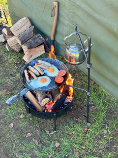 Large 2 Arm Pan Fire Anchor. Portable BBQ Setup. Hanging Pots, Kettles, Frying